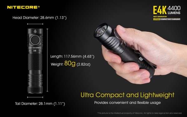 Nitecore E4K Versiune 2022, Lanterna Profesionala, Reîncărcabilă USB-C, 4400 Lumeni, 211 Metri