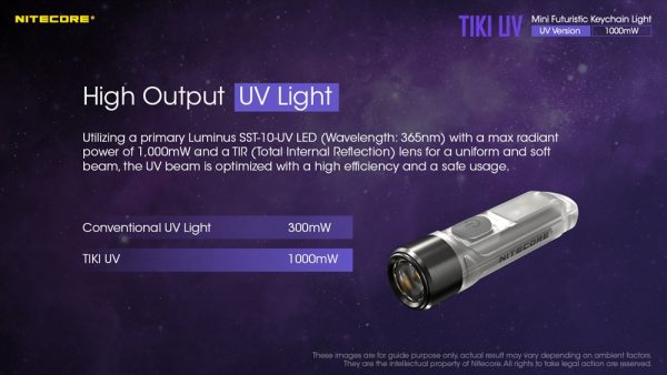 Nitecore TIKI UV, Lanternă Breloc UV, Reîncărcabilă USB, 1000 mW, 365 nm, 70 Lumeni, 12 Metri