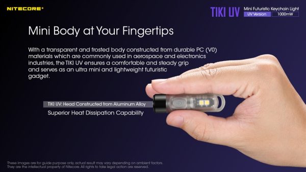 Nitecore TIKI UV, Lanternă Breloc UV, Reîncărcabilă USB, 1000 mW, 365 nm, 70 Lumeni, 12 Metri