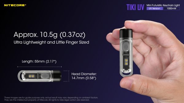 Nitecore TIKI UV, Lanternă Breloc UV, Reîncărcabilă USB, 1000 mW, 365 nm, 70 Lumeni, 12 Metri
