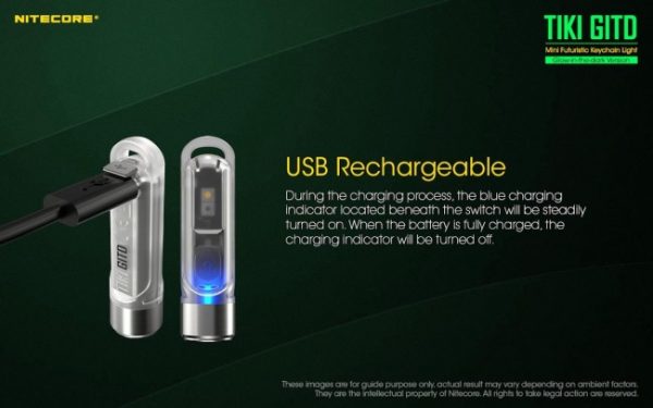 Nitecore TIKI GITD, Lanternă Breloc, Reîncărcabilă USB, 300 Lumeni, 71 Metri