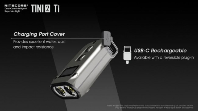 Nitecore TINI2 Ti, Lanternă Breloc, Reîncărcabilă USB-C, 500 Lumeni, 89 Metri