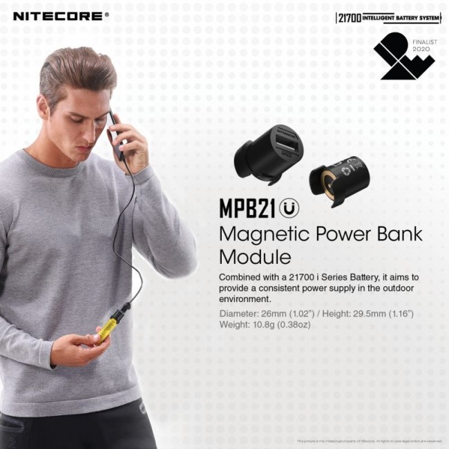 Pachet Nitecore ML21 + MPB21 + NL2150HPi, Lanterna 80 Lumeni, Acumulator 21700i, Power Bank Magnetic - imagine 11
