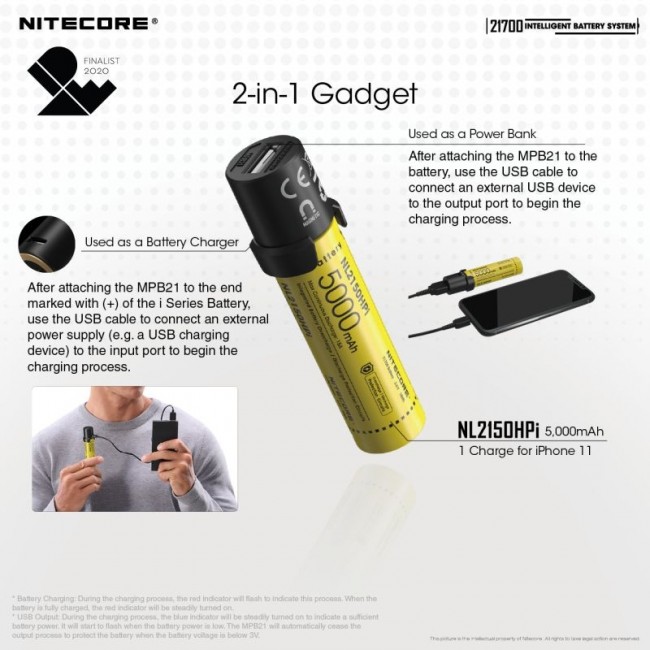 Pachet Nitecore ML21 + MPB21 + NL2150HPi, Lanterna 80 Lumeni, Acumulator 21700i, Power Bank Magnetic - imagine 12